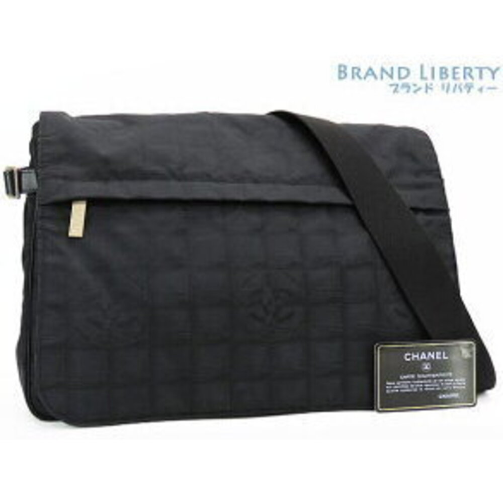 Chanel Travel Line Crossbody Shoulder Bag Messenger Black Nylon Leather